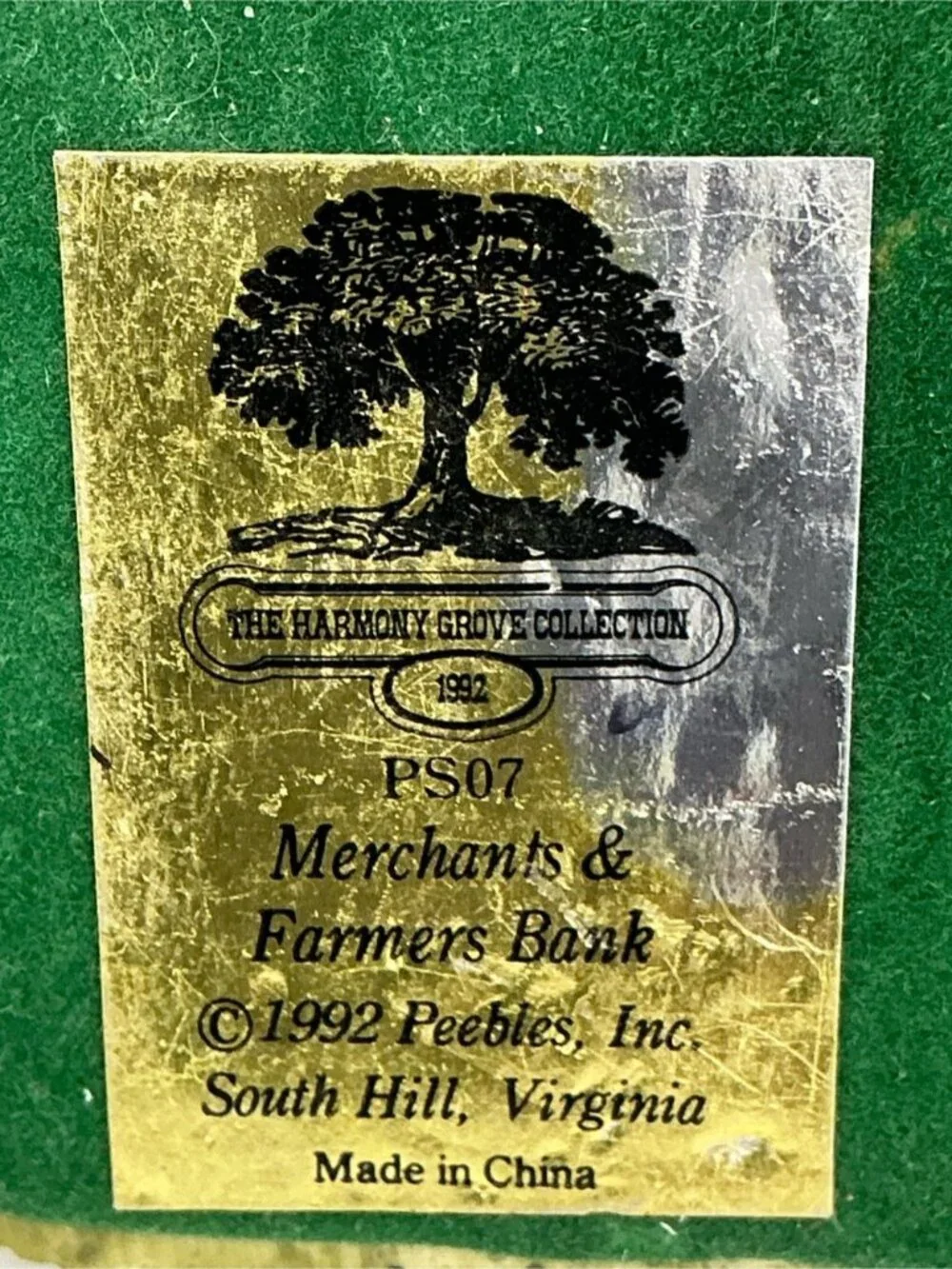 Miniature Vintage Harmony Grove Collection Merchants & Farmers Bank Vintage 1992